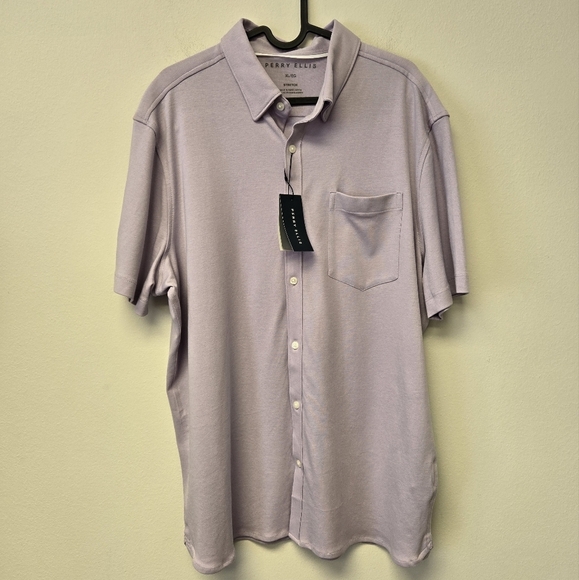 Perry Ellis Untucked Knit Button Down Shirt Orchid Petal Purple XL - Picture 7 of 7